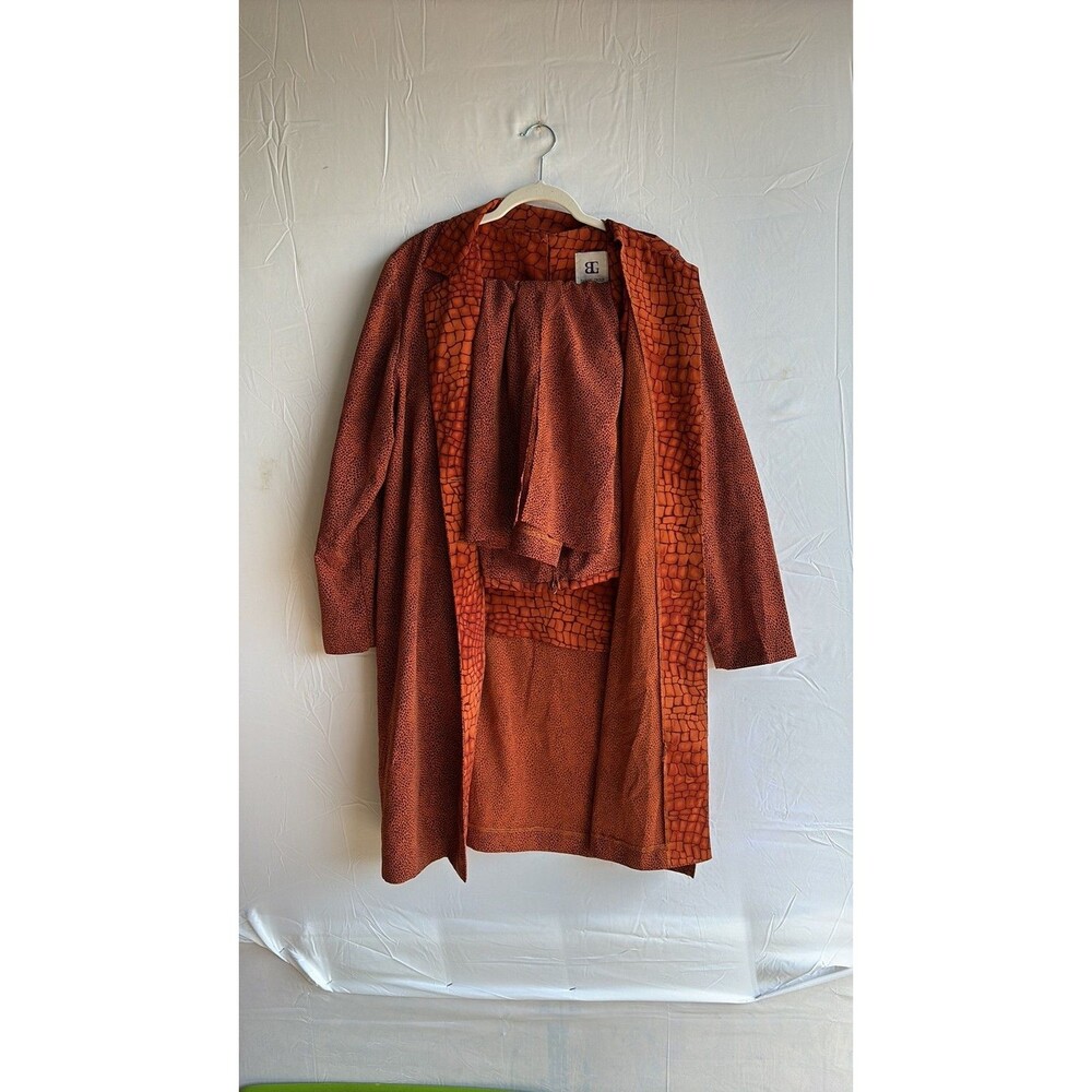 Vintage Bahari Group Mock Croc 3-Piece Set Jacket Top Skirt Burnt Orange 18